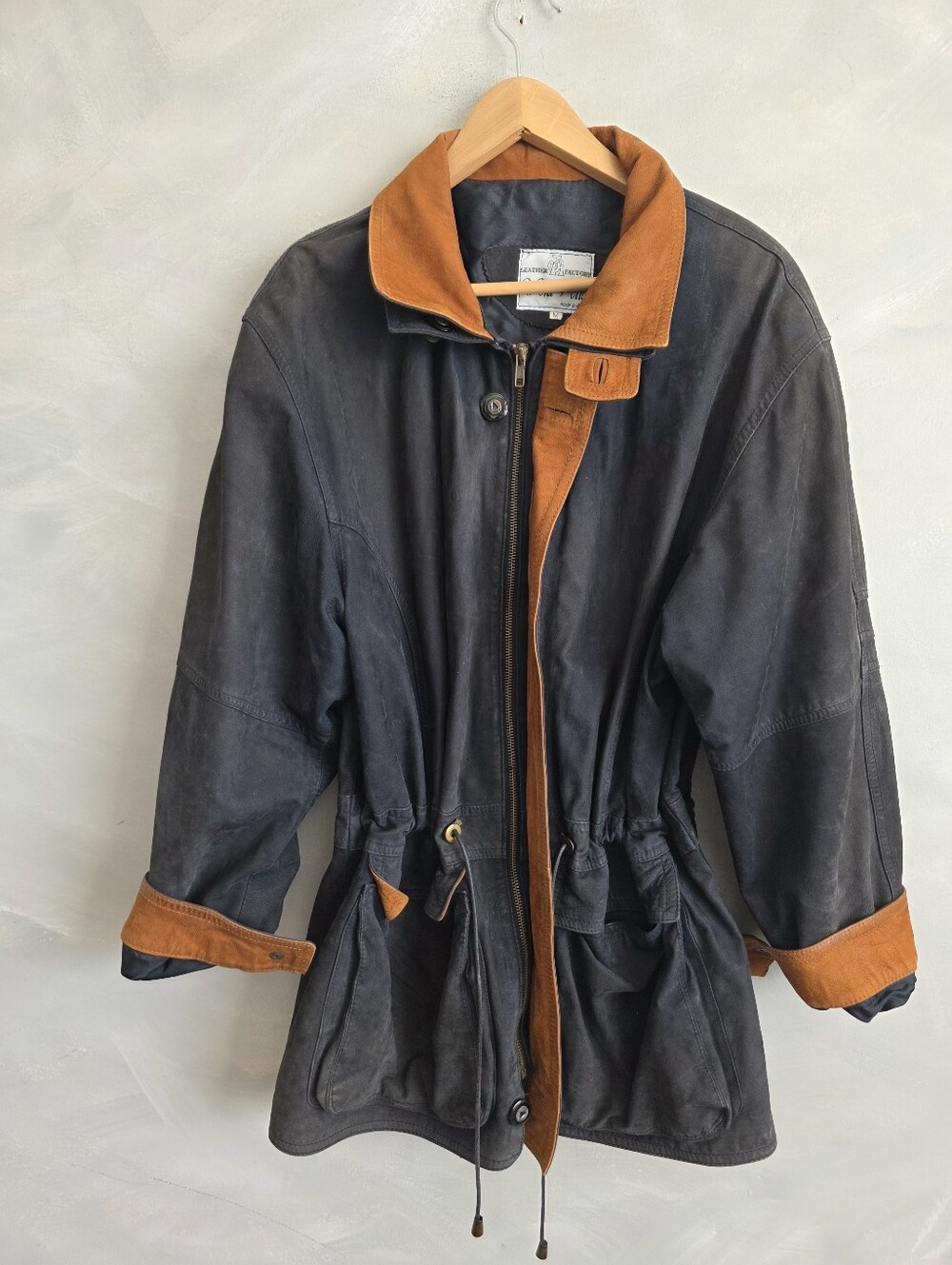 Vtg Vera Pelle Italian Suede Utility Jacket Two-Tone Sz M Gorpcore 90s Academia
